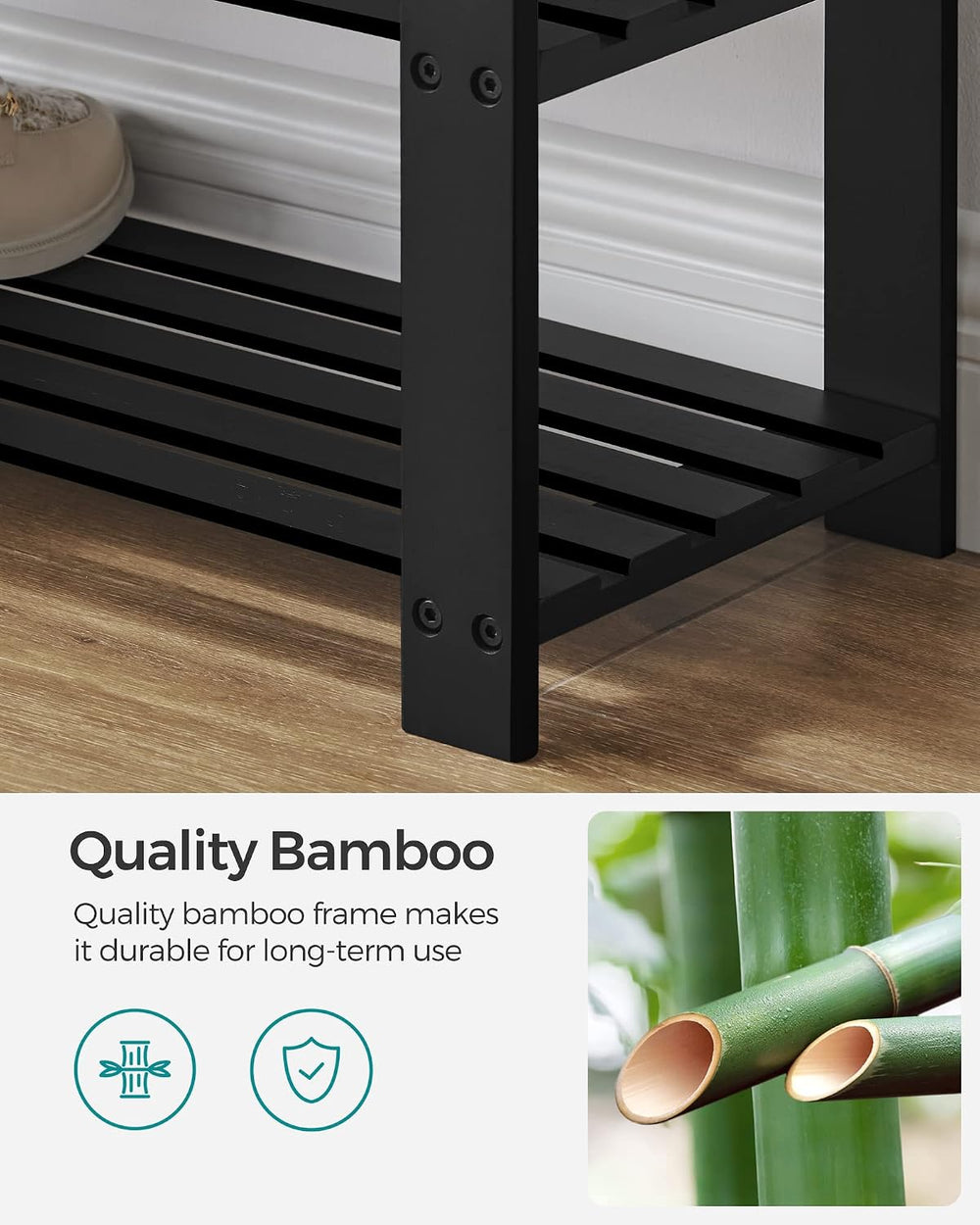 SONGMICS Bamboo Shoe Bench, 3-Tier Shoe Rack, 11.9 x 28.3 x 19.2 Inches