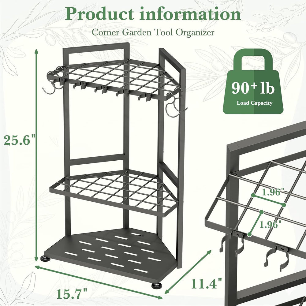 Faesun Garden Tool Organizer for Corner, 3-Tier Metal Yard Tool Rack, Holds 5...