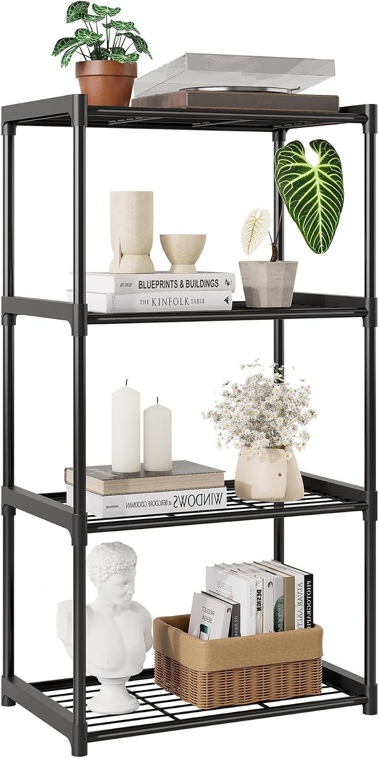 4-Tier Small Lightweight Storage Shelves with Plastic Connectors – Metal Shel...