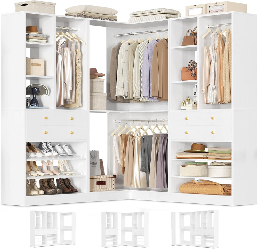 Besiost Closet System with 4 Drawers and Hanging Rods, 59.5"L / 87"...