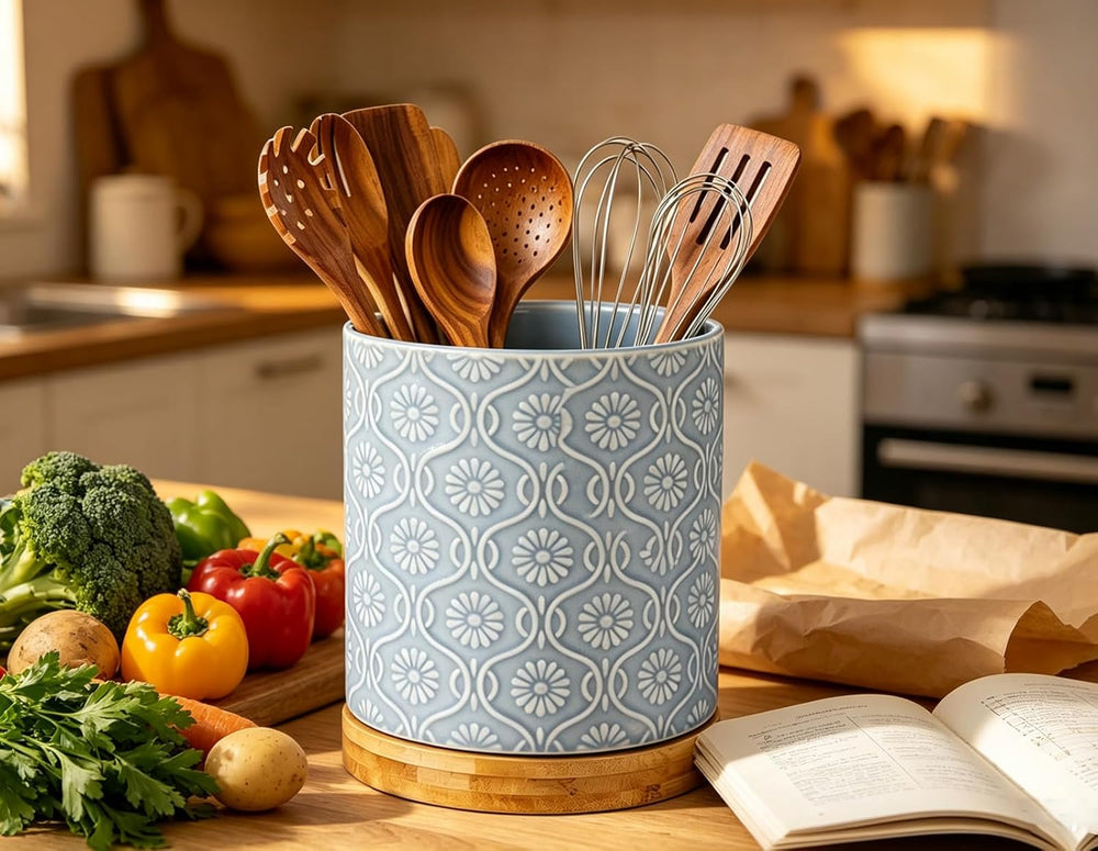 Kitchen utensil holder, 360 ° rotating large capacity ceramic utensil rack, 7...