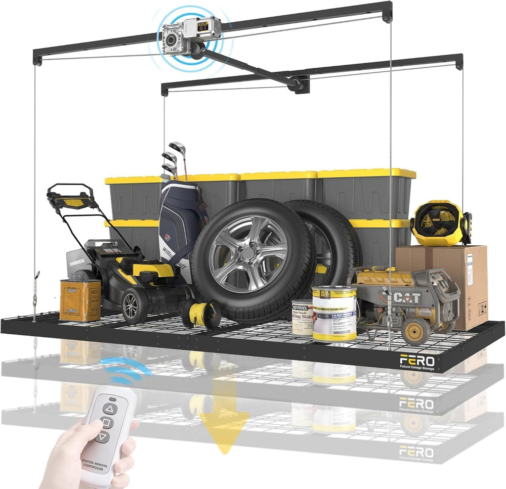 FERO Motorized Overhead Garage Storage Rack with Remote Control, Heavy-Duty C...