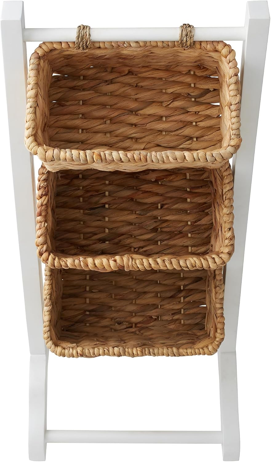 Casafield 3-Tier Floor Stand with Water Hyacinth Storage Baskets, White/Natur...