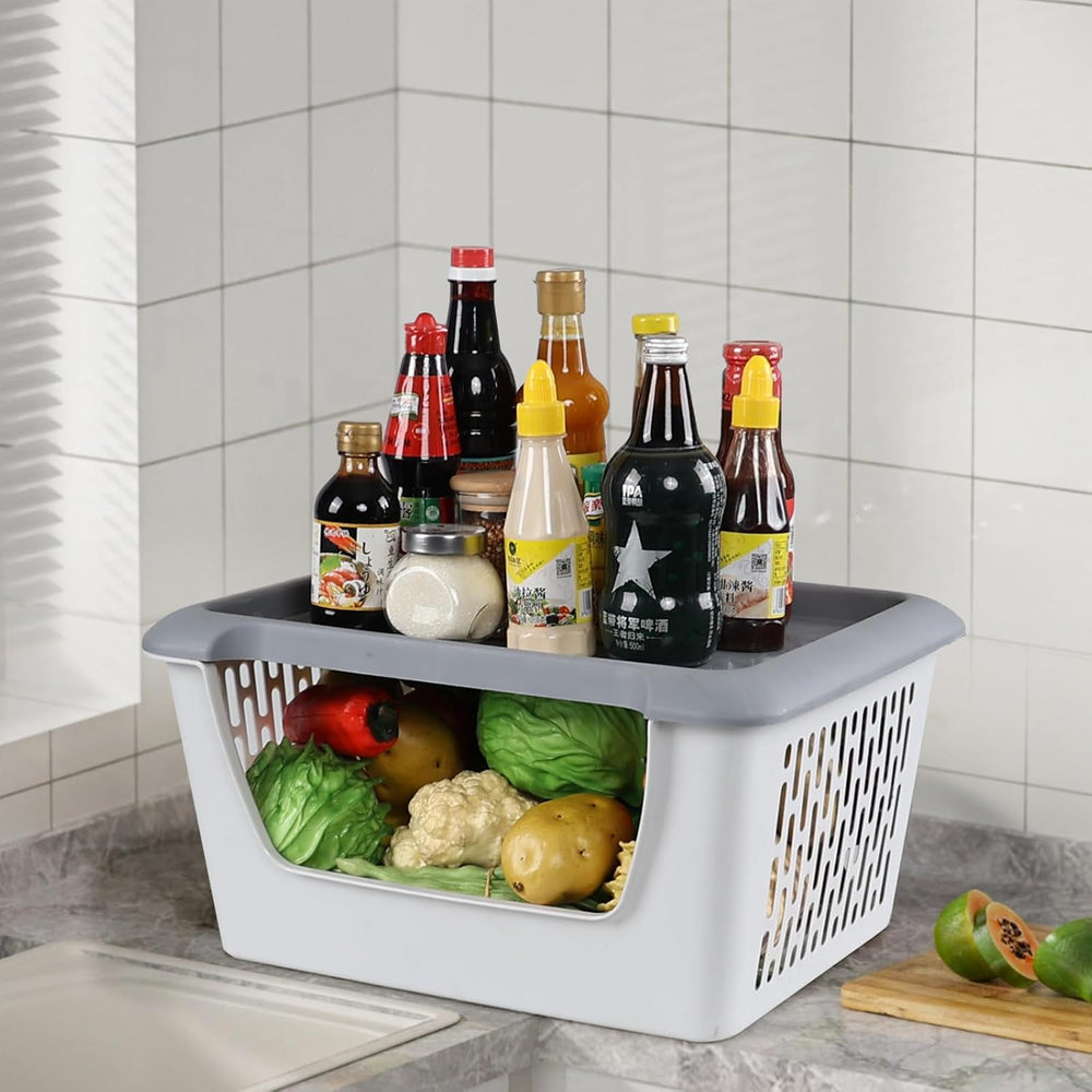 3 Tier Plastic Stackable Storage Baskets with Wheels, Rolling Stackable Baske...