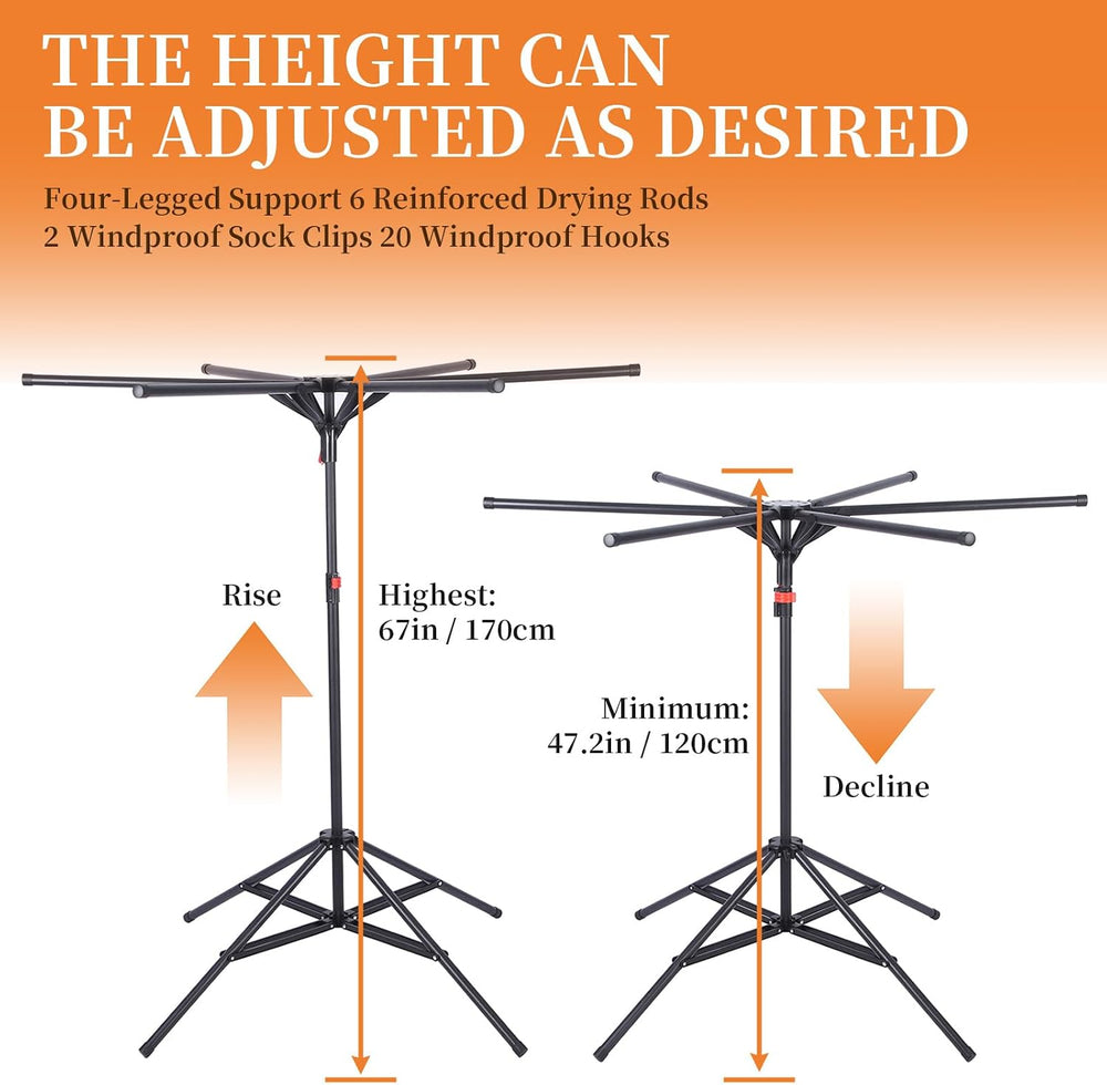 4-Leg Clothes Drying Rack with 6 Adjustable Poles for Indoor/Outdoorr,Clothin...