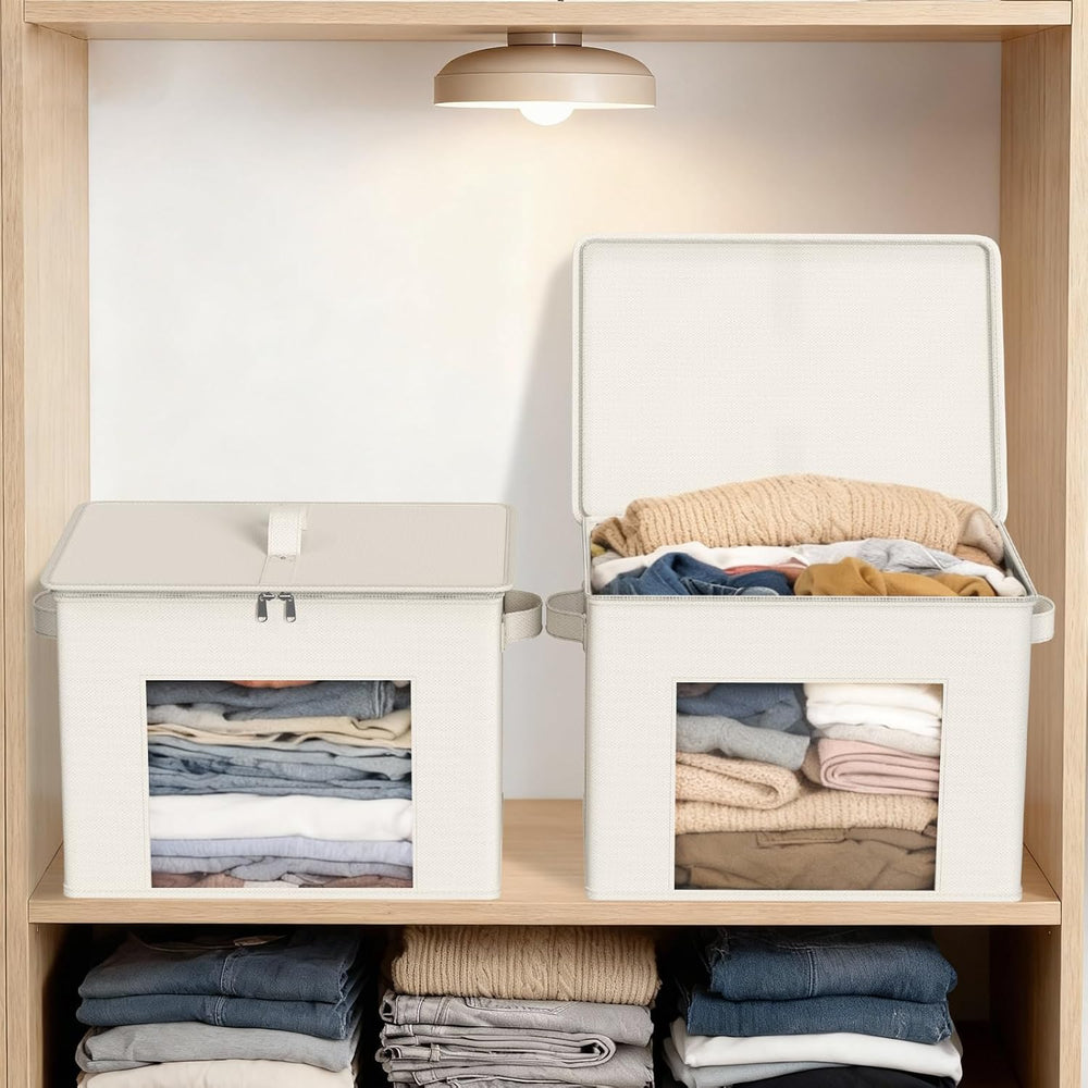 Zilink Fabric Storage Bins with Lid Sweater Closet Organizer, Beige,4 Pack
