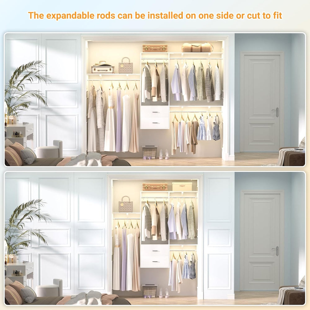 96 Hanging Closet System with 2 Wooden Drawers, 75"–87" Height Adju...
