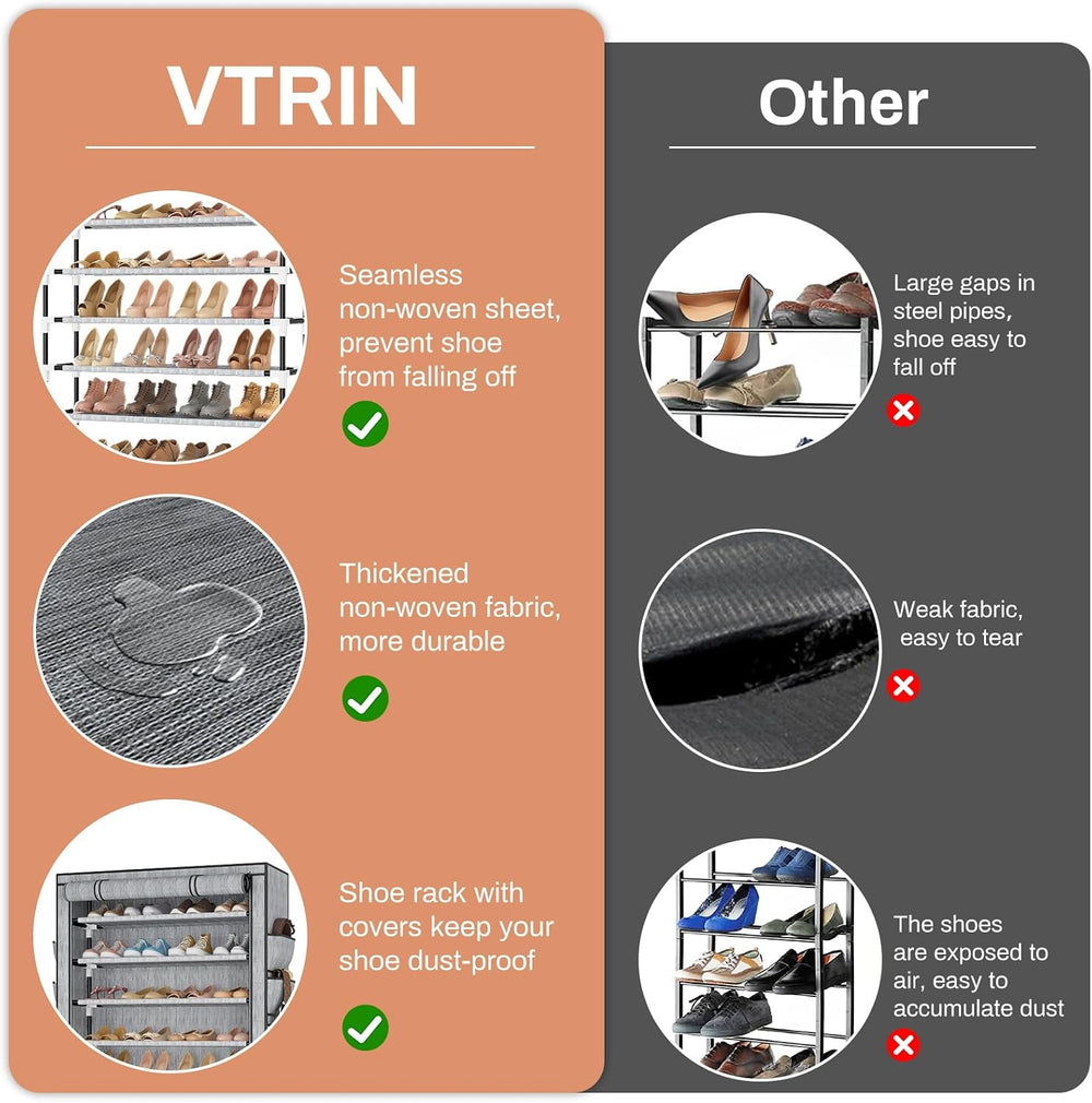 VTRIN Tall Shoe Rack with Cover, 10 Tier Shoe Organizer Storage for 50-55 Pai...
