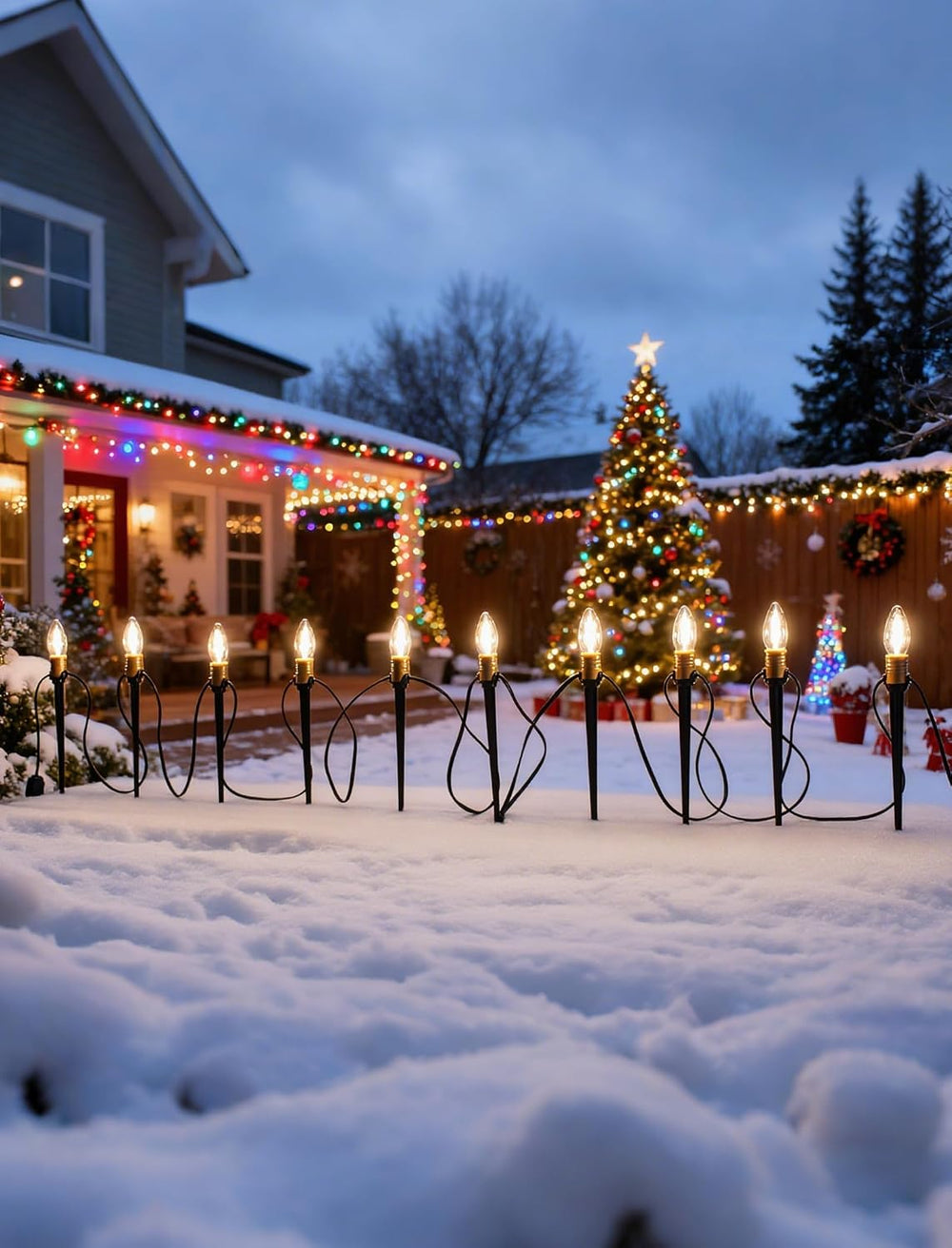 25 Pack Outdoor Lights Plug in, 38.5FT Outdoor Pathway Lighting with Heavy Du...