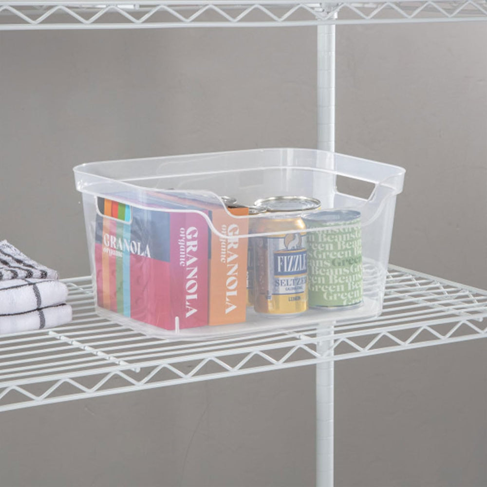 Sterilite Large Open Scoop Front Storage Bin, Clear Plastic Tote, 6-Pack