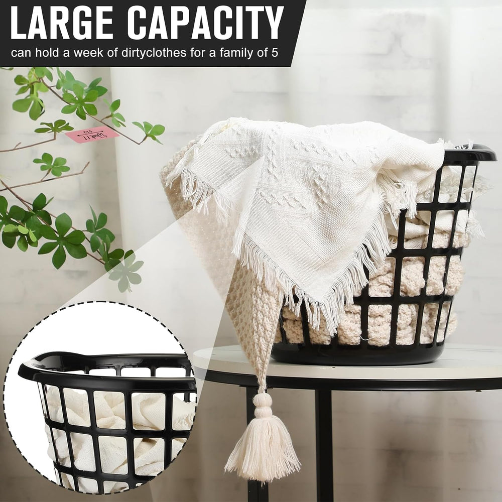 Uiifan 8 Pcs Black Plastic Round Laundry Baskets with Easy Carry Handles