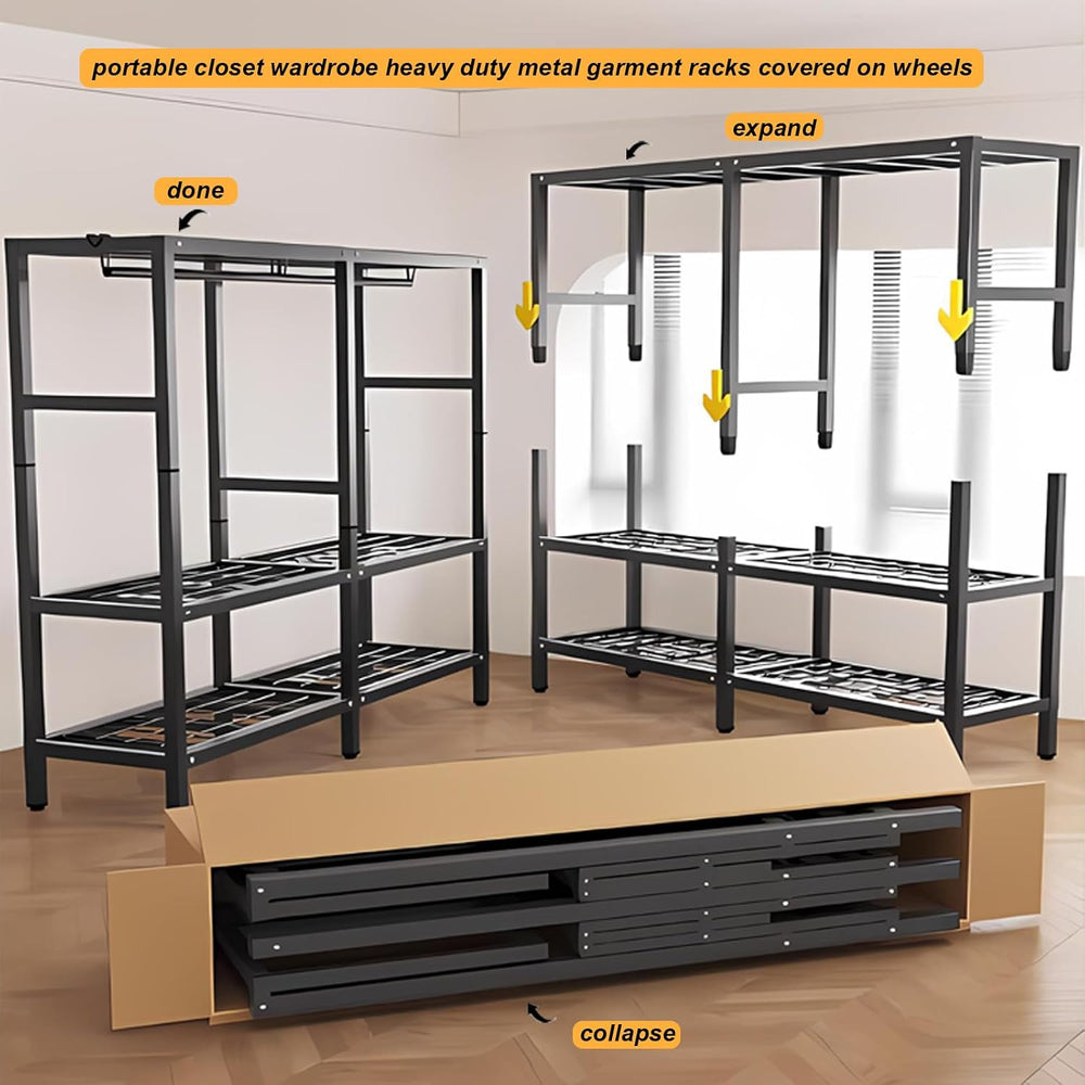70.9in Foldable Portable Closet Wardrobe with Magnetic Door, Black
