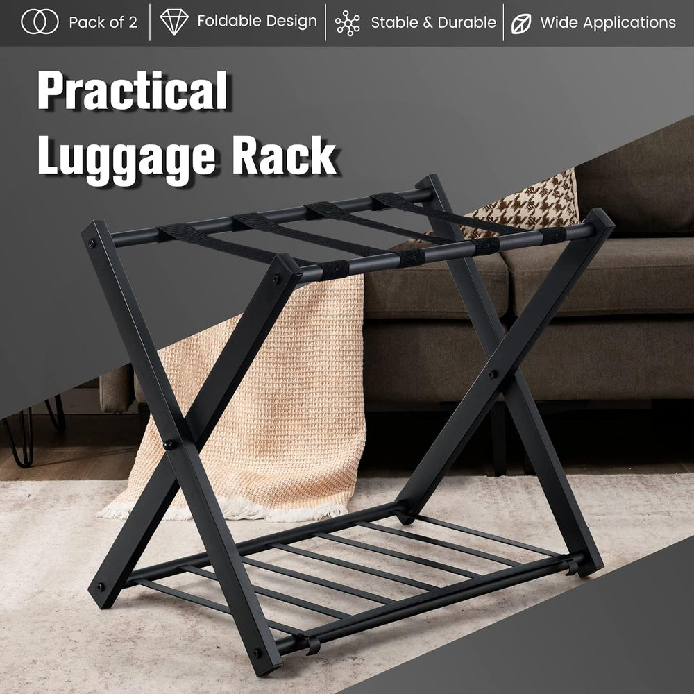 S AFSTAR Folding Luggage Rack with Shoe Shelf, Metal Suitcase Stand, Portable...