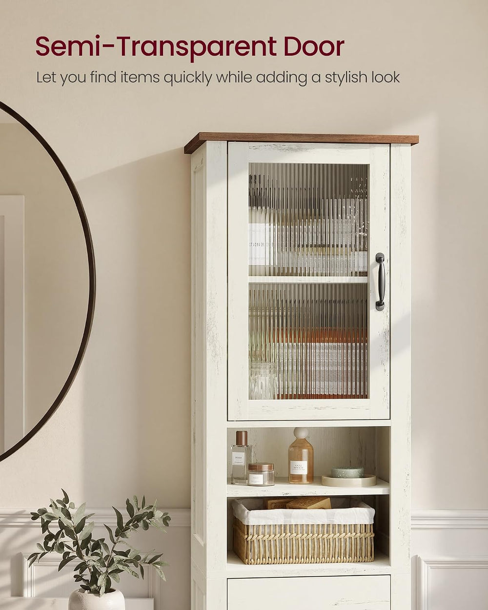 VASAGLE Tall Bathroom Cabinet, Narrow Space Saver, 15.7 x 12.4 x 67.3 inch