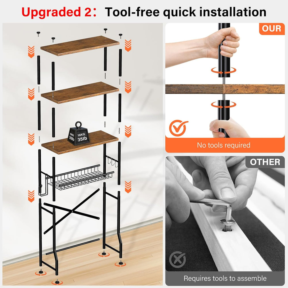 Over-The-Toilet Storage Shelves, 4-Tier Bathroom Organizer Shelf Over Toilet ...