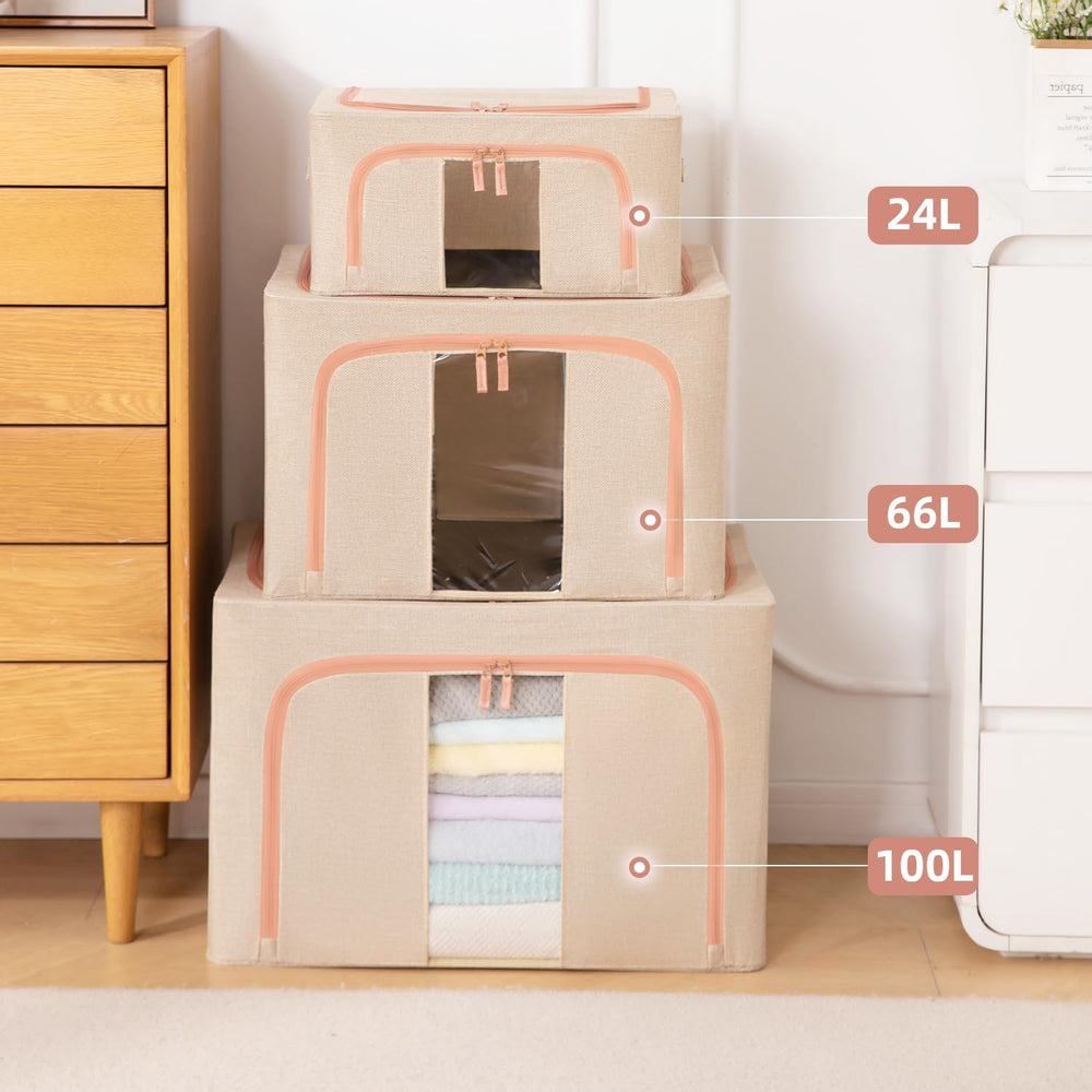 GuliPostan 3 Pack 100L Stackable Clothes Storage Bins with Metal Frame Handle...