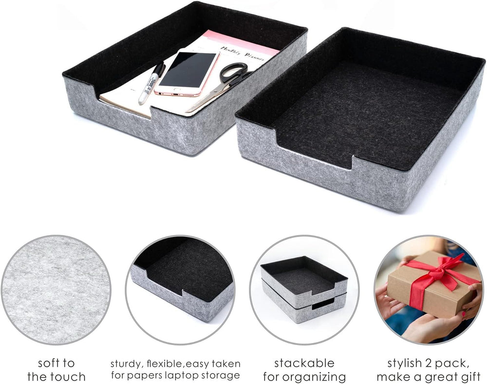 Welaxy Felt Desk Drawer Organizer Trays Charcoal Stackable File Organizer