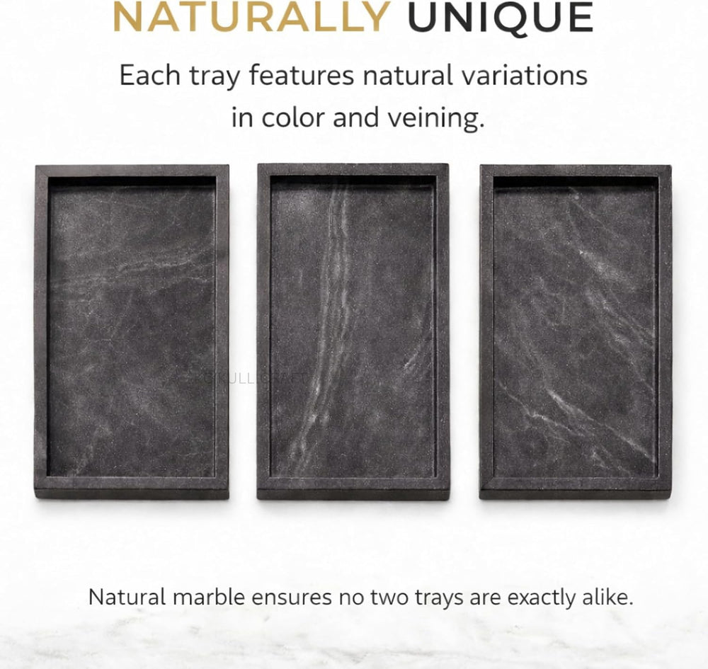 Natural Marble Tray, Black, 12" x 8", Rectangular