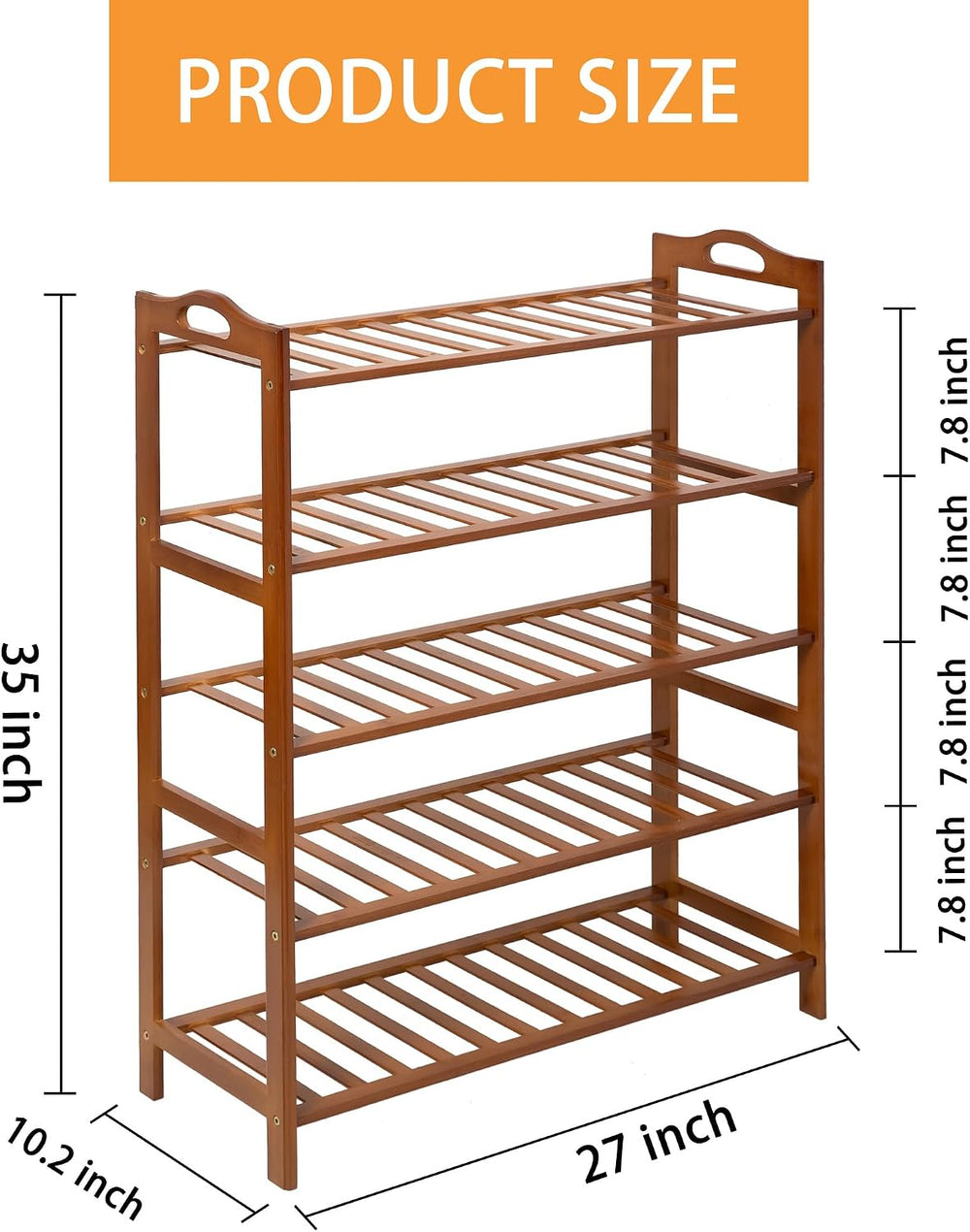 5 Tier Bamboo Shoe Rack, Free Standing Shoes Rack Shoe Shelf Shoe Organizer f...