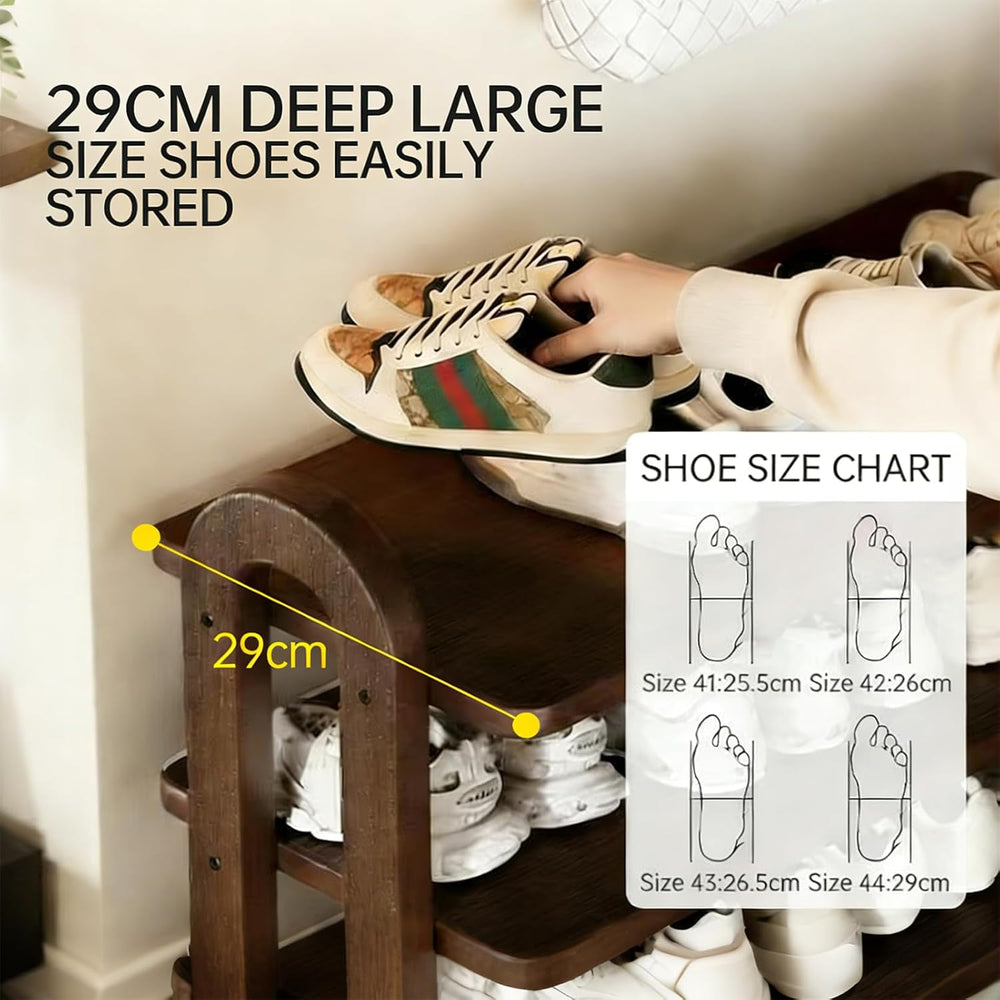 43.7" Wooden Shoe Rack - Vertical Shoe Organizer Rack for Small Space, N...