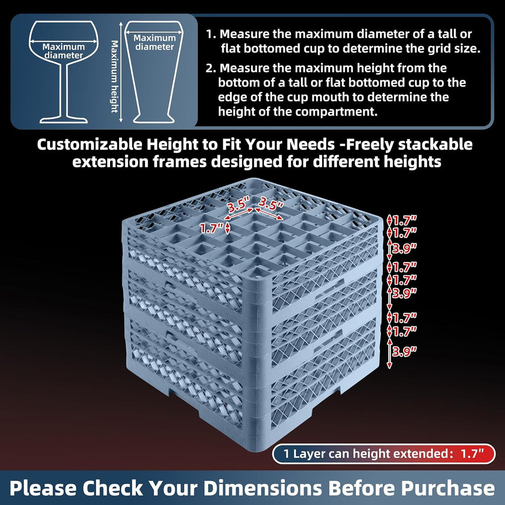 Commercial Cup Rack 3 Packs 25 Compartment Base with 2 Extenders | Polypropyl...