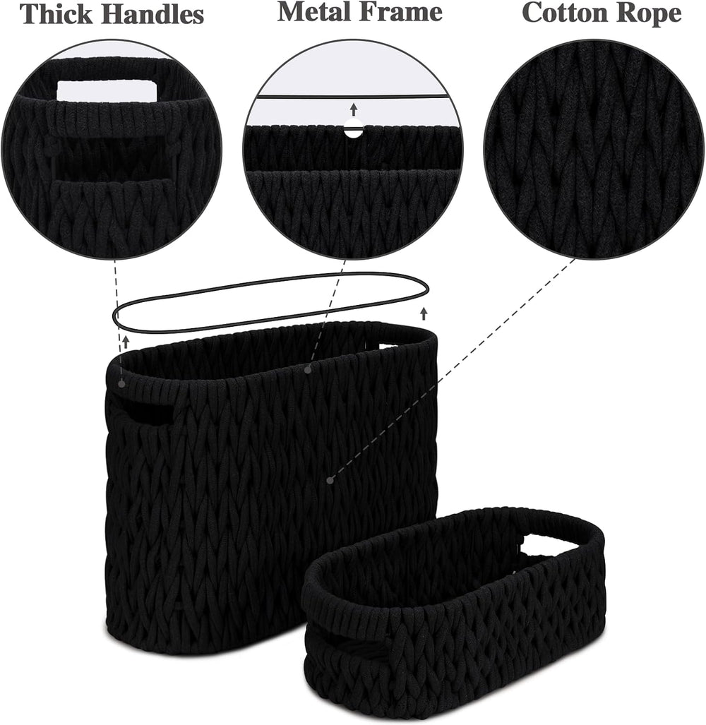 Boho Toilet Paper Storage Baskets, Cotton Rope Woven Bathroom Basket Set of 2...