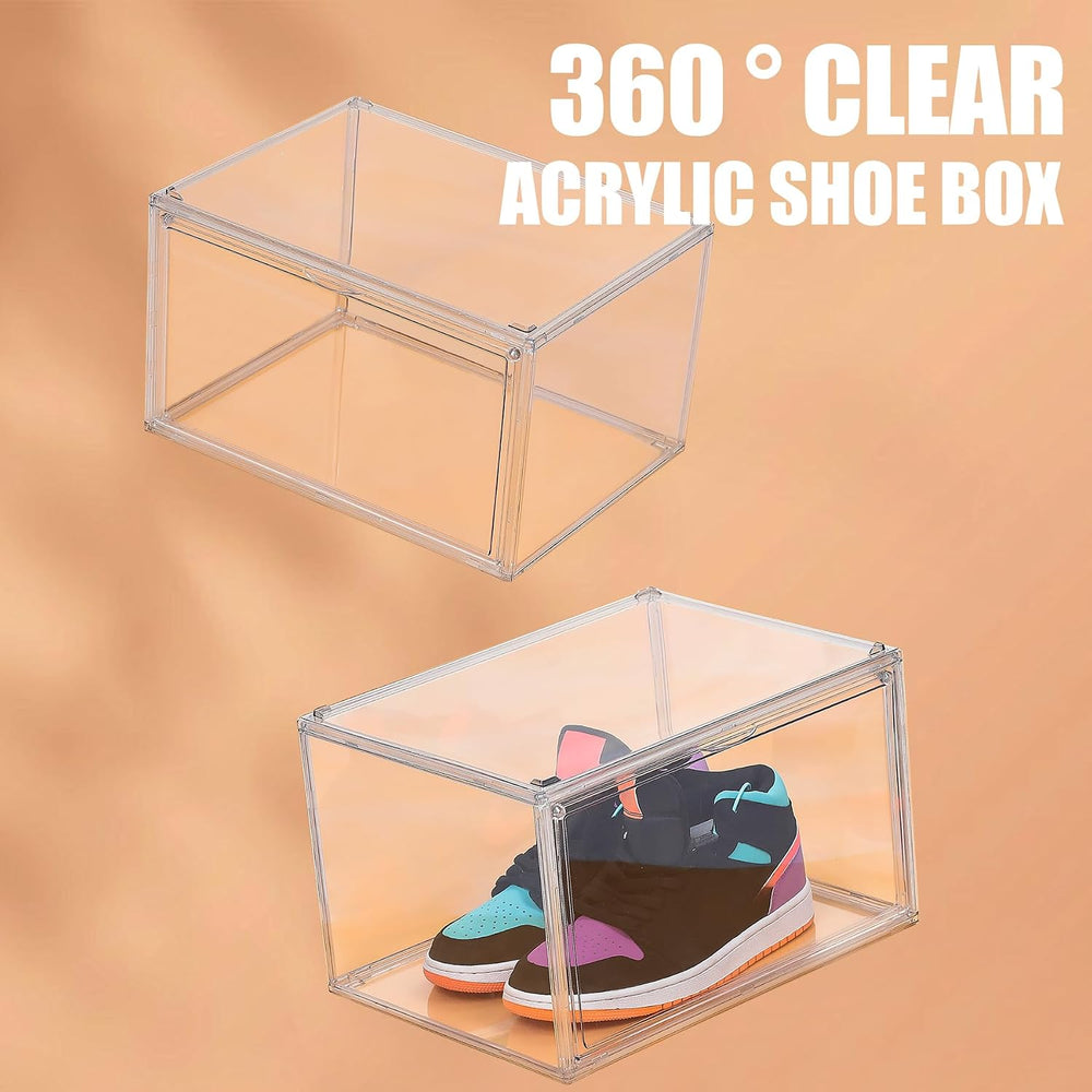 BVBOX 12 Pack Acrylic Shoe Storage Boxes with Magnetic Door - 360° Clear Stac...