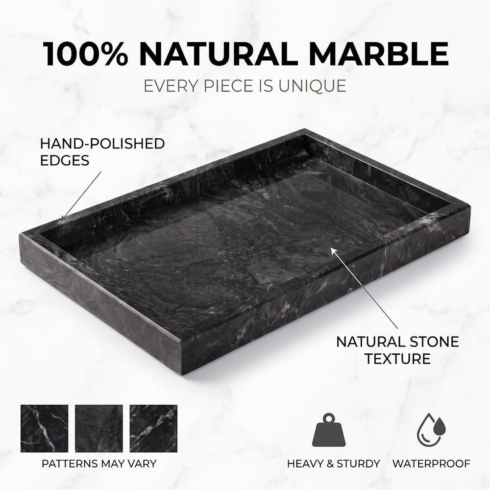 Natural Marble Tray, 12"x8" Rectangular Vanity Catchall w/Silicone ...