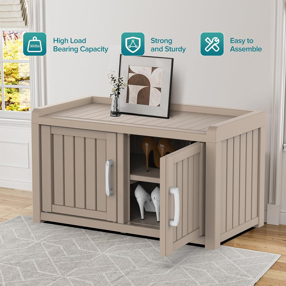 DRATO Indoor Outdoor Shoe Storage Cabinet, Shoe Bench Entryway with Adjustabl...