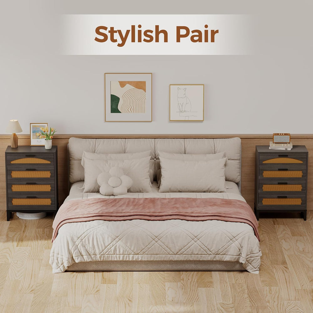 Mericonia 4 Drawer Rattan Dresser for Bedroom, Wood Tall Dresser for Closet w...