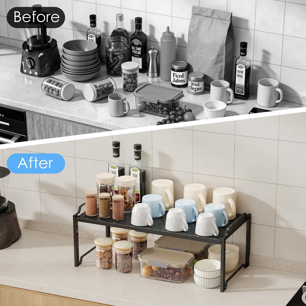 2 Pack 11” Depth Expandable Kitchen Cabinet Organizer Shelves, Metal Kitchen ...