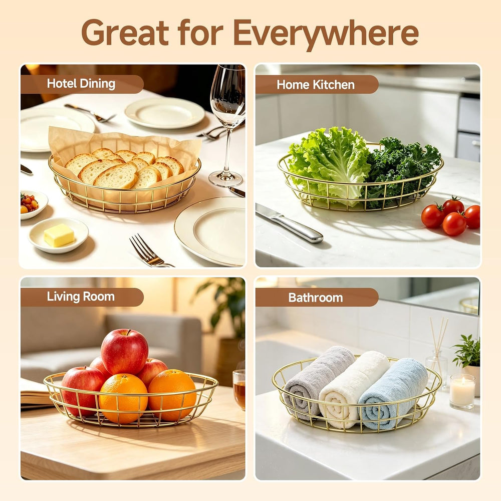 24 Pack Gold Metal Wire Bread Baskets with 50 Oil-Proof Liners, 9.5 x 6.2IN