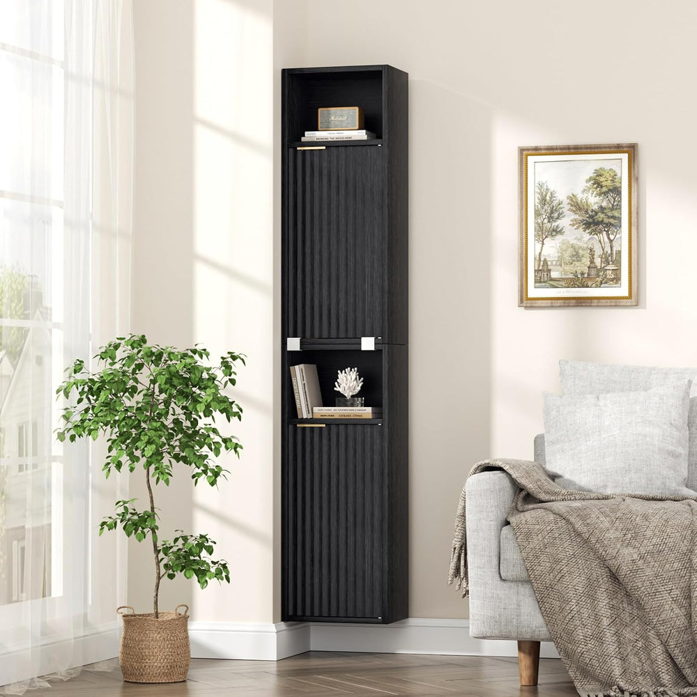 AKMAKM 59.1" Tall Slim Bathroom Storage Cabinet Black | Freestanding or ...