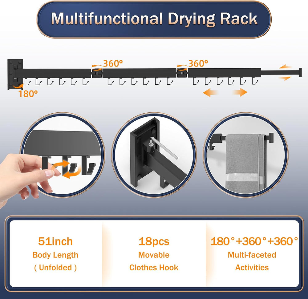 ZdwCyl Clothes Drying Rack Wall Mounted,Space Saveing Foldable,Aluminiume