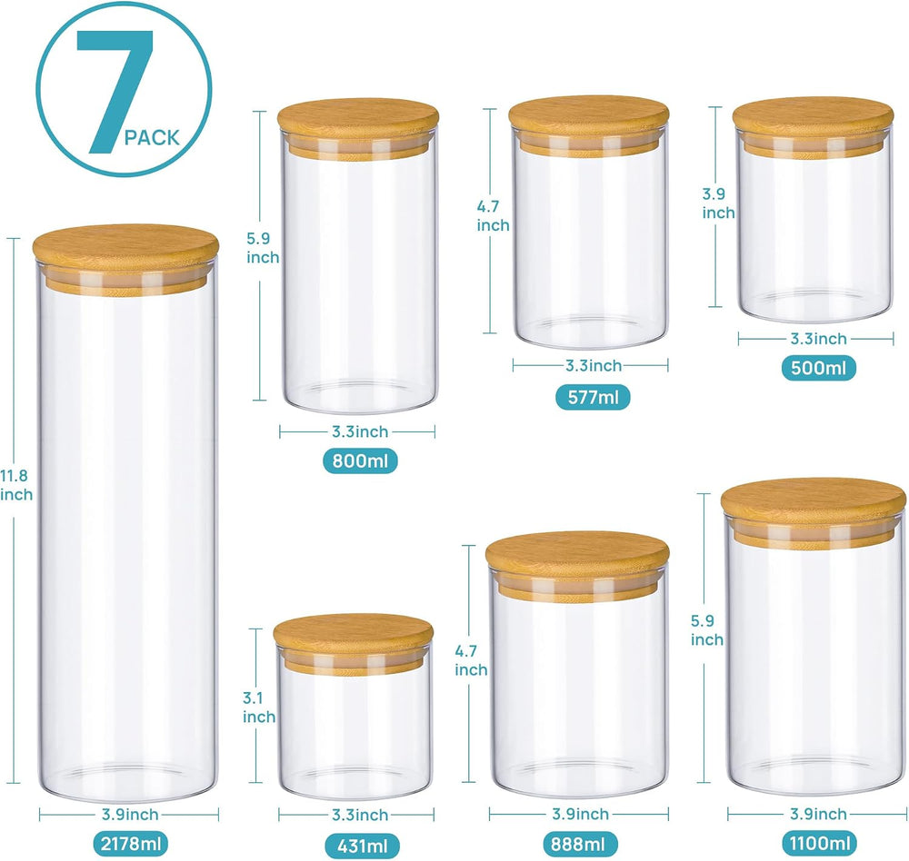 Vtopmart Glass Food Storage Jars, 7 Pack Kitchen Containers with Airtight Bam...