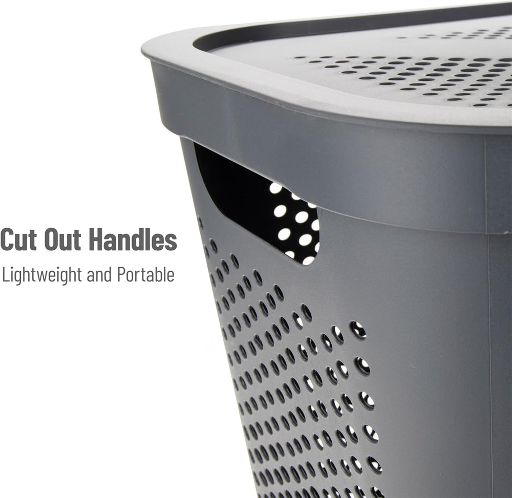 Mind Reader 60L Slim Laundry Hamper, Clothes Basket, Lid, Ventilated, Plastic...