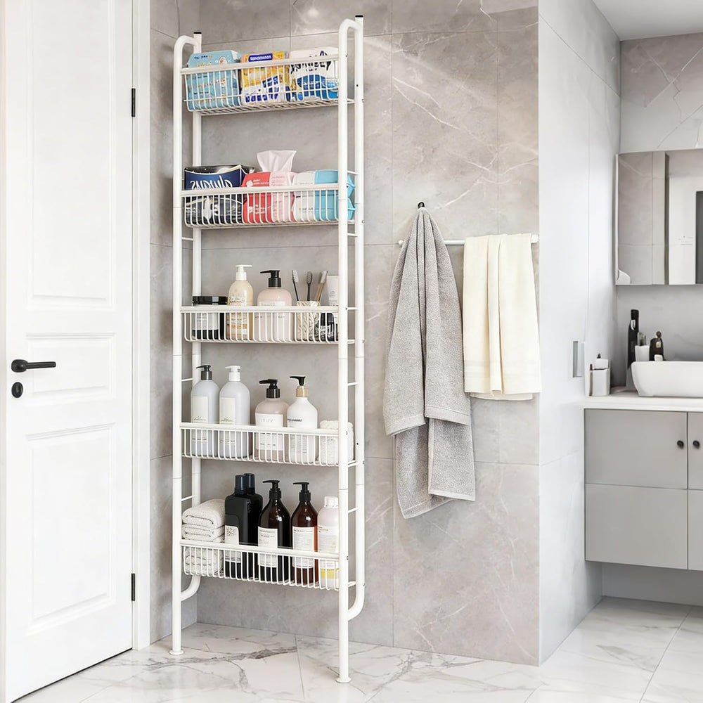 Saiveina Behind The Door Storage 5 Tiers Behind Door Shelf, Space-Saving Bath...
