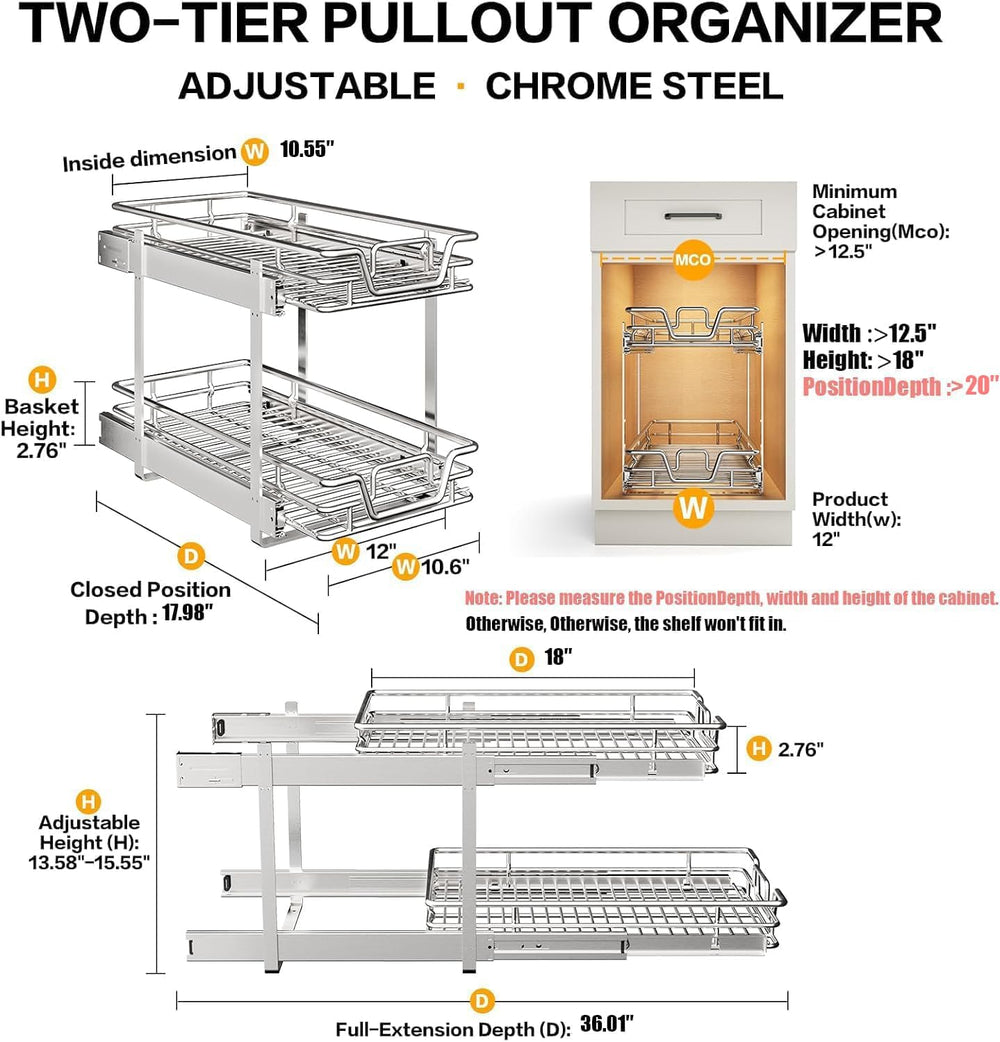2-Tier Kitchen Cabinet,Pull Out Cabinet Organizer,Shelf and Drawer Organizer ...