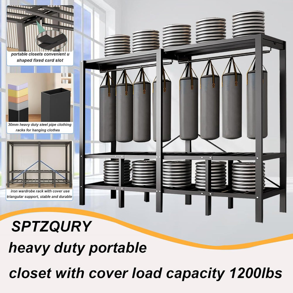 Foldable Portable Closet Wardrobe on Wheel Heavy Duty Metal Clothing Rack wit...