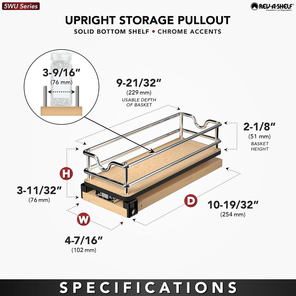 Rev-A-Shelf Narrow 5"W Pullout Single Organizer for Cabinets