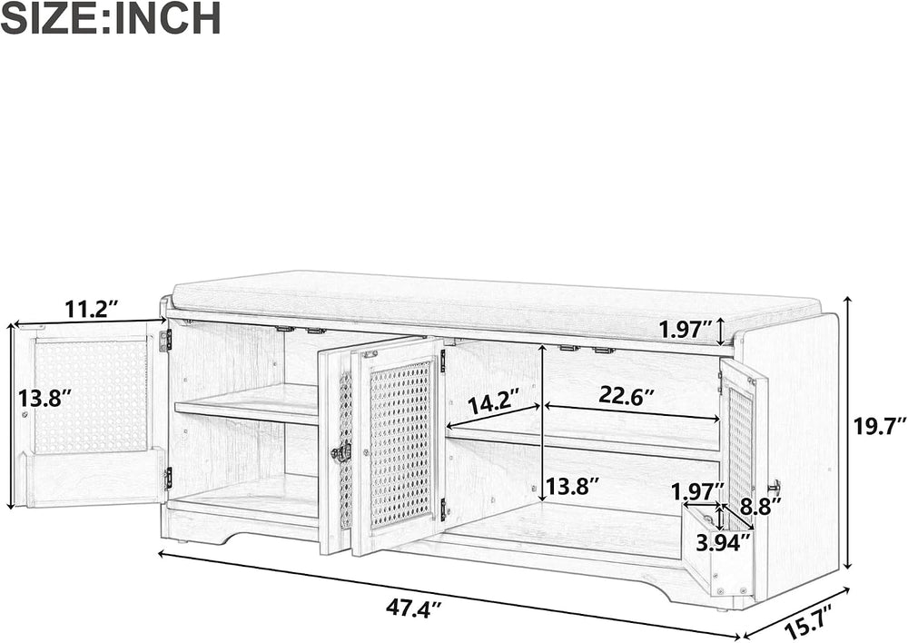 SOFTSEA 47.4" Shoe Storage Bench with Cushion, Farmhouse Entryway Bench ...