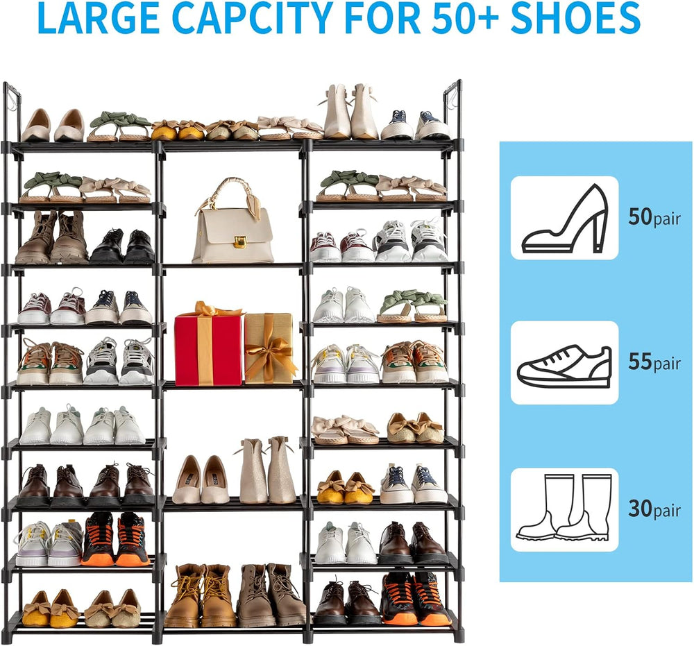 Large Shoe Rack Organizer for Entryway Closet 50-55 Pairs 9-Tier Heavy Duty T...