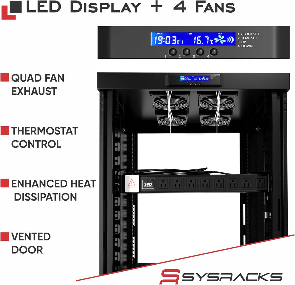 Sysracks 42U Server Rack Cabinet, 19” Floor Standing Enclosed Network Cabinet...