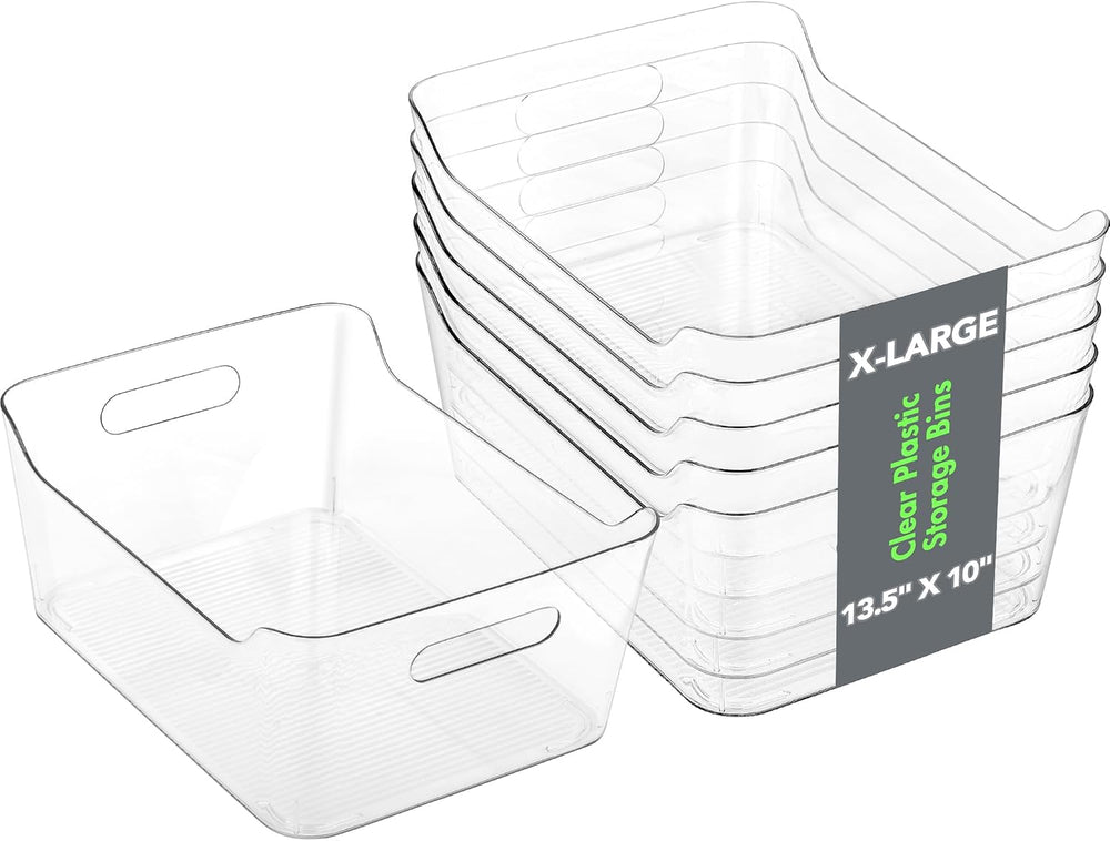 Tiawudi 6 Pack Plastic Storage Bins, Extra Large Pantry Organizer, 13.5"...
