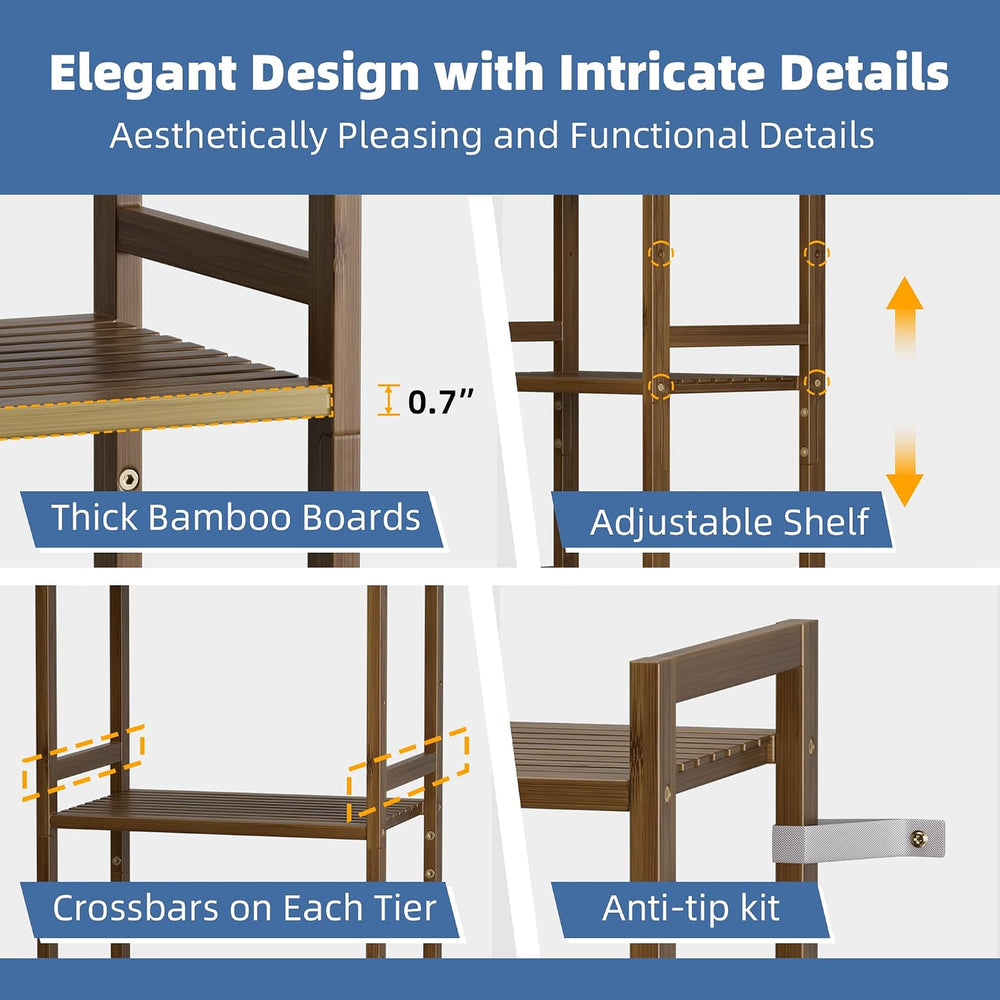 HITNET Bamboo Book Shelf, Tall Narrow Bookcase, Bathroom Shelving Unit 5 Tier...