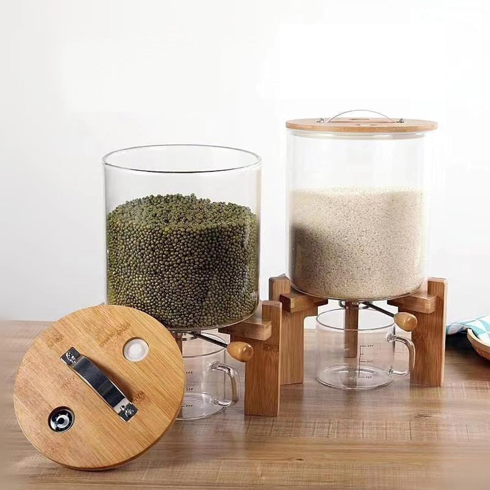 Rice Dispenser 5L, Grain Dispenser Glass Bucket, Cereal Dispenser Countertop ...