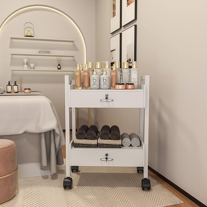 Paddie Salon Trolley Cart, Salon Tray Wooden Mobile Utility Cabinet
