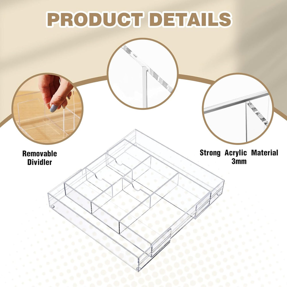 Briwooody 2 Pcs Acrylic Desk Drawer Organizer Maximum 12 x 18 x 2.1 Inch Expa...