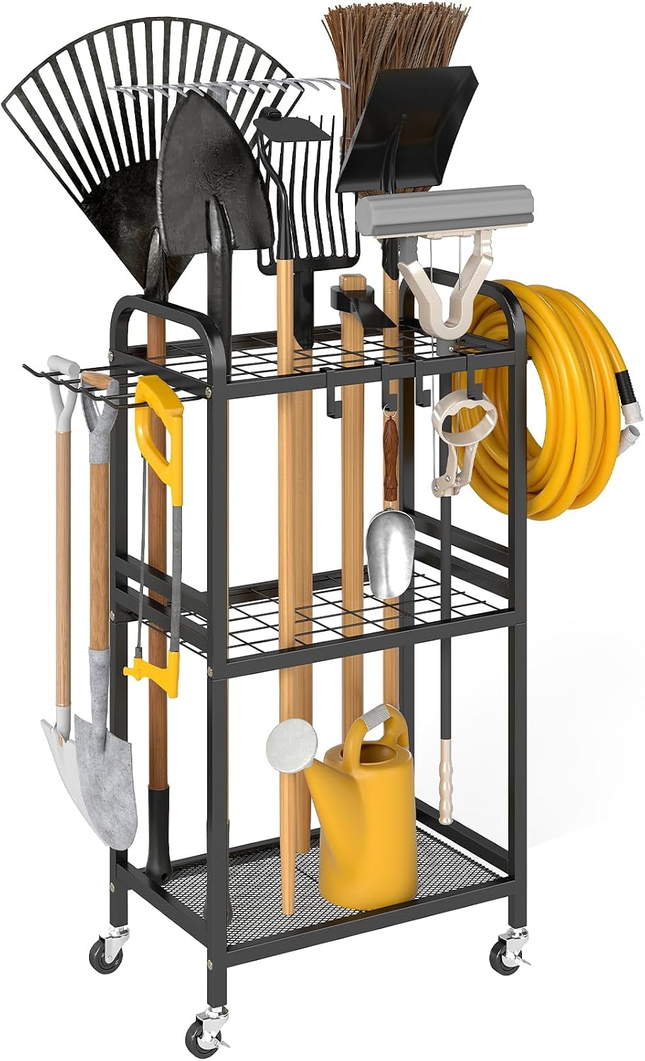 Hadulcet Garden Tool Organizer, Metal Garage Organization and Storage with Lo...