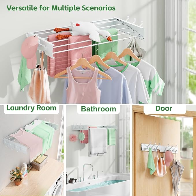 Wall Mounted Drying Rack 31.5", Foldable Clothes Drying Rack